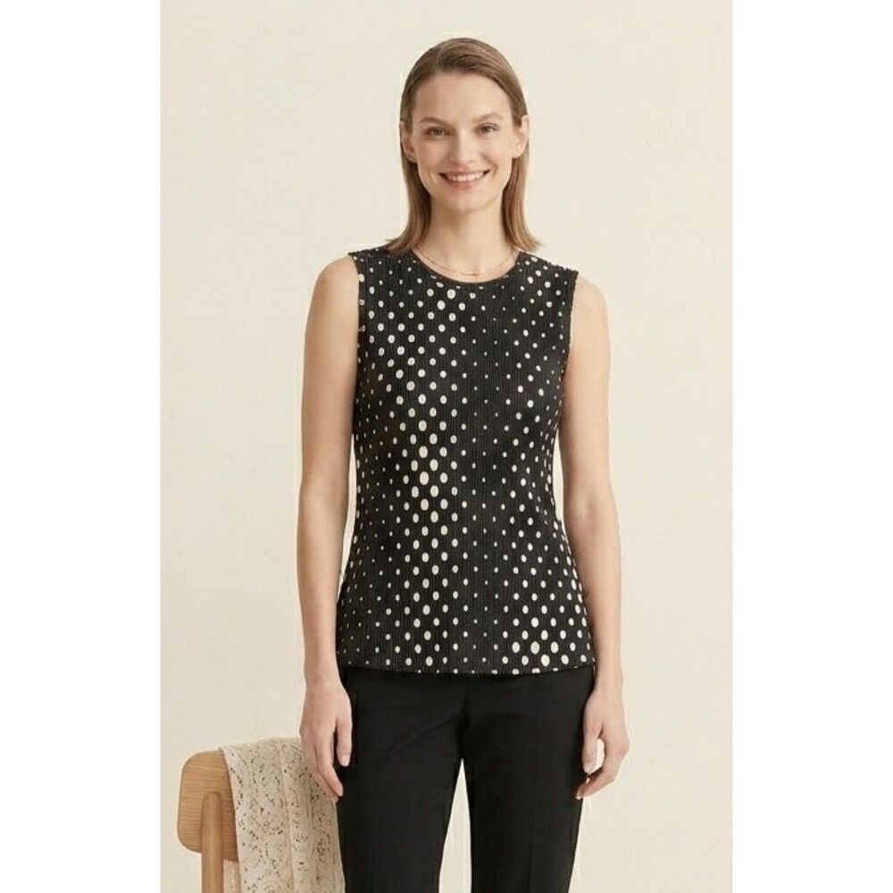 Tess Polka Dot Pleated Sleeveless Shell Top Tank Sz. S Classic Work Office